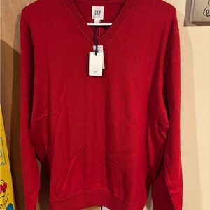 GAP Men's V-Neck Sweater in Bold Red